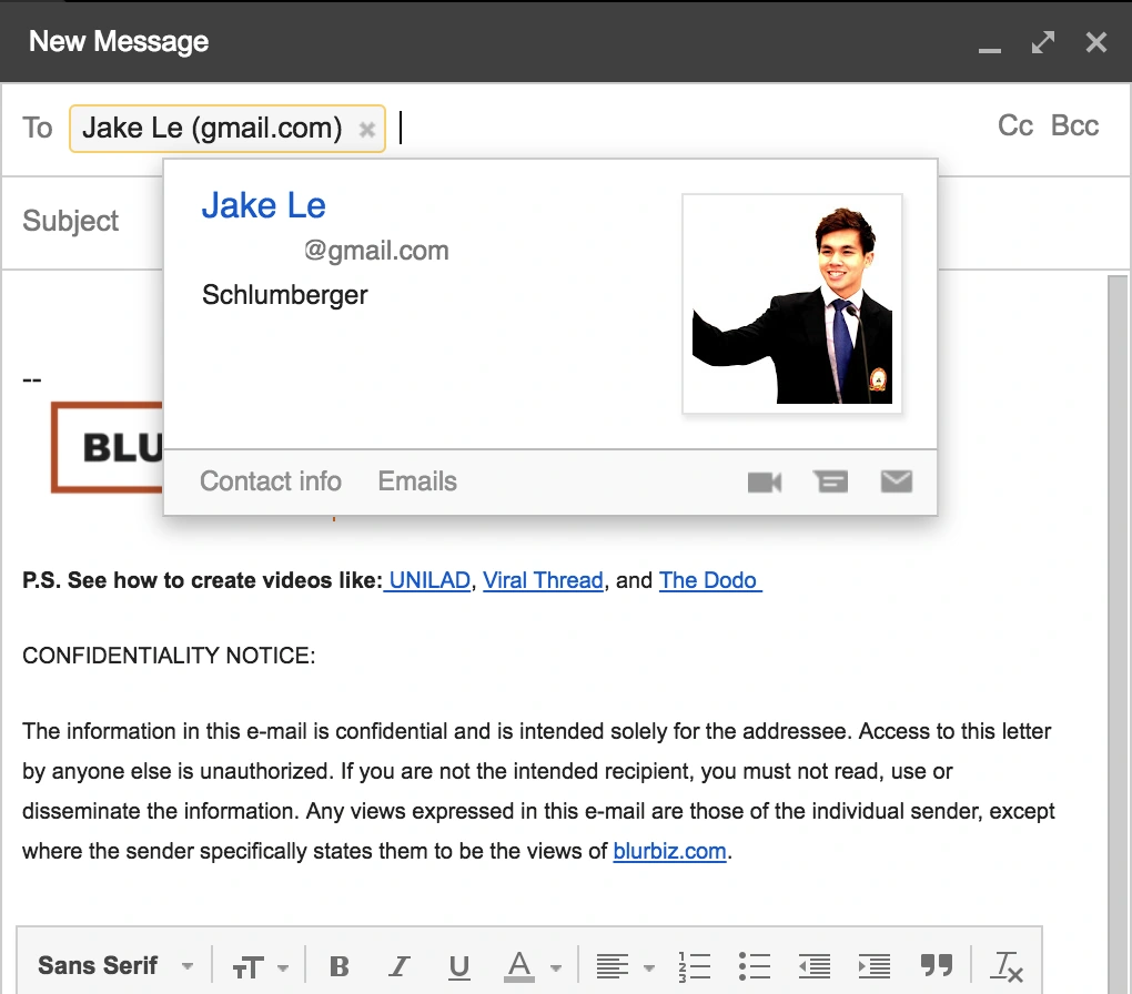 A Gmail contact card used in the original guide’s name-matching example.