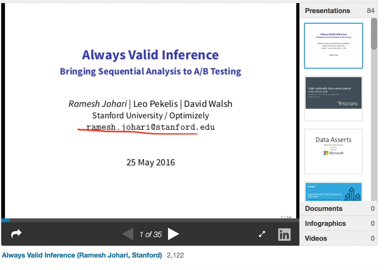 A public presentation on SlideShare with the speaker’s professional contact details.