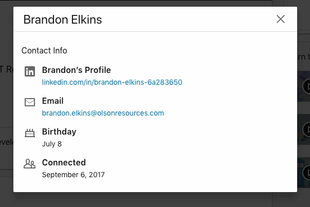 LinkedIn contact-information panel from the original guide.