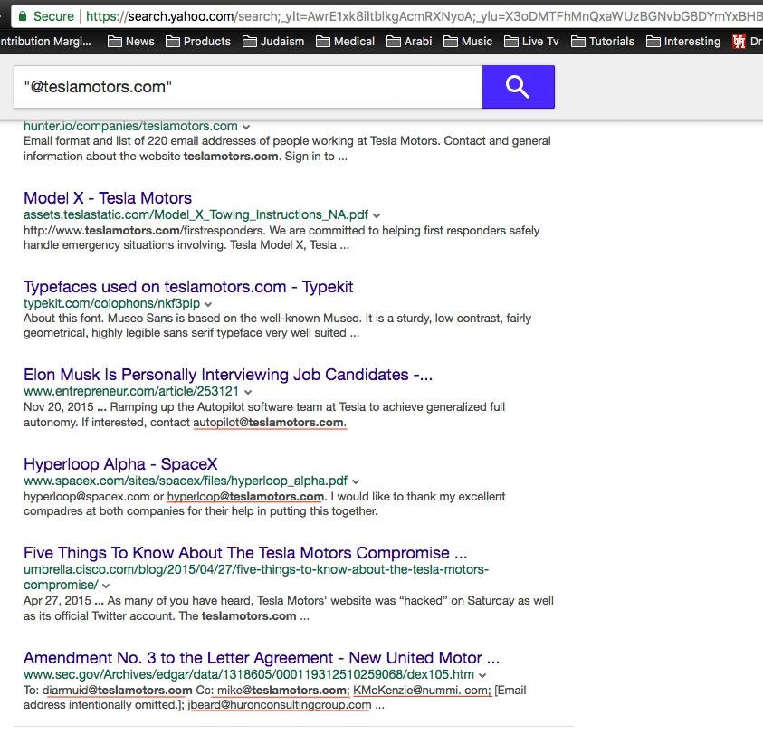 Yahoo search results for a company email domain in the original guide.