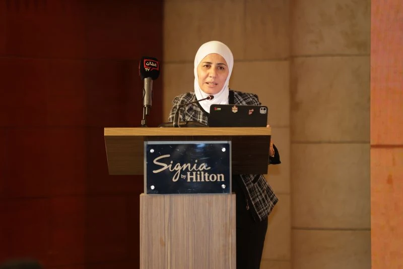 A speaker addressing the first Jordan x 2080 Accelerator Demo Day in Amman.